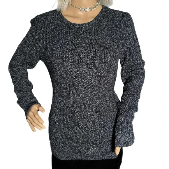 NWT TALBOTS Woven Knit Sweater 100% Cotton Long Sleeve Navy Crew Pullover Small - Picture 1 of 10